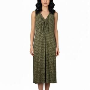 Vintage Isabella Bird Olive Green Mosaic Sleeveless Sun Dress Midi Dress XS